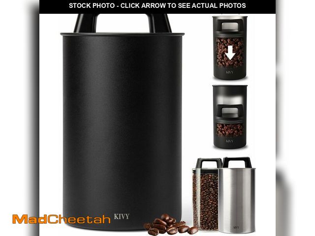Lot 74-12713770 - KIVY Vacuum Coffee Canister (Large) - Push Lid Preserves Aroma &amp; Oil - Stainless Steel Airtight ...