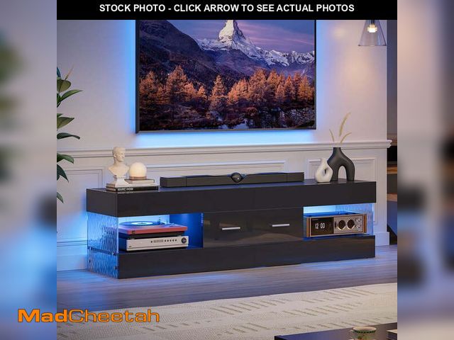 Lot 74-14087622 - Bestier Black TV Stand for TVs up to 65", Modern Entertainment Center for TVs with LED Light, High G...