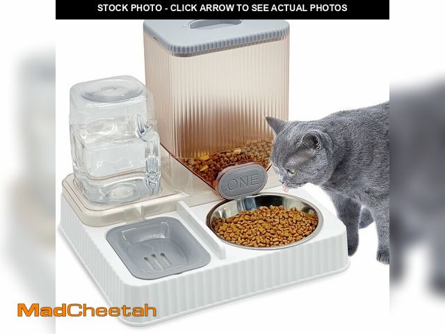 Lot 74-12664305 - Fhiny Gravity Cat Feeder &amp; Water Dispenser, 2 in 1 Automatic Puppy Waterer Removable Stainless S...