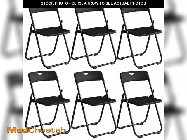 Lot 74-12513062 - Harigal Black Plastic Folding Chairs, Heavy Duty, 6-Pack, Reinforced Metal Frame, 330 lbs Capacity, ...