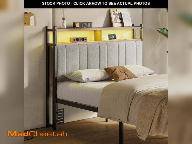 Lot 74-12782783 - Pinmoco Headboard for Full Size Bed with Storage, Linen Upholstered Head Board with LED Light and Ch...