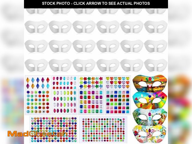 Lot 74-13564090 - Leyndo 192 Pack Paper Mache Art Mask White Craft Masquerade Masks and Gem Stickers DIY Blank Mardi G...