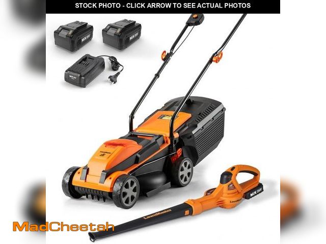 Lot 74-11989476 - LawnMaster 24VMWBL 24V Max 13-inch Cordless Lawn Mower and Cordless Leaf Blower Combo with 2x4.0Ah B...
