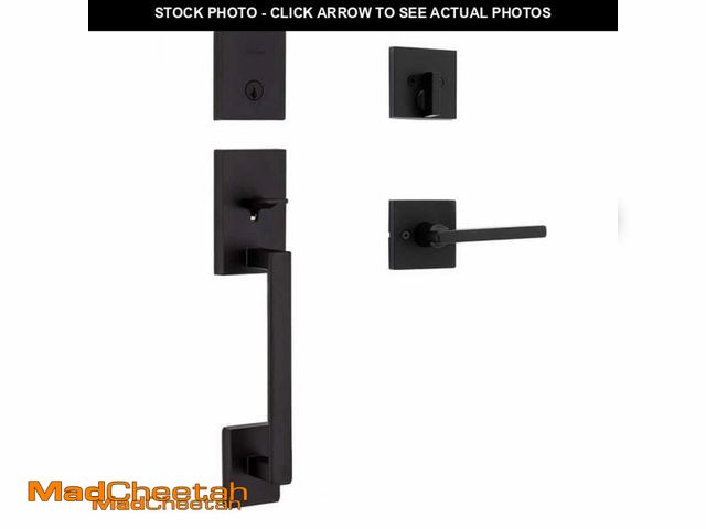 Lot 74-11370508 - Kwikset San Clemente Matte Black Single Cylinder Low Profile Door Handleset with Halifax Handle Feat...