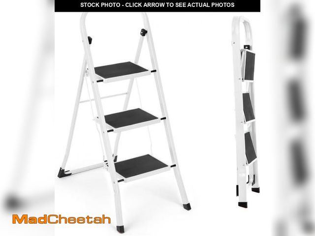 Lot 74-12514934 - WAYPLUS 330lb Capacity 3 Step Steel Ladder, Folding Portable Step Stool w/ Non-Slip Feet, Rubber Pad...