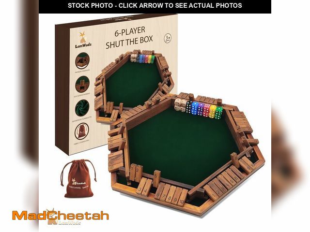 Lot 74-14149983 - LumWuds Shut The Box Game Wooden Board Game for 1-6 Players with 16 Dice, Dice Game for Adults &amp;...