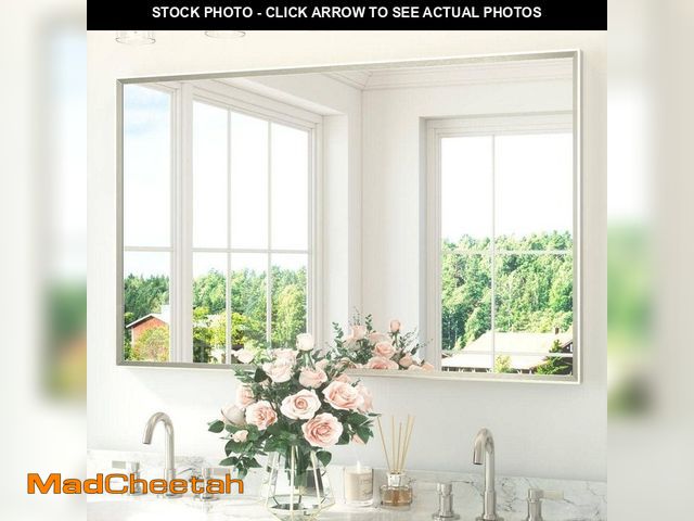 Lot 74-13691084 - KeonJinn 48 in. W x 30 in. H Rectangle Aluminum Framed Wall Bathroom Vanity Mirror in Brushed Nickel...