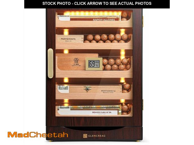 Lot 74-13086989 - GLENCREAG Cigar Humidor Cabinet with Automatic LED Light, Extra Large Size for 250 Cigars, Spanish C...