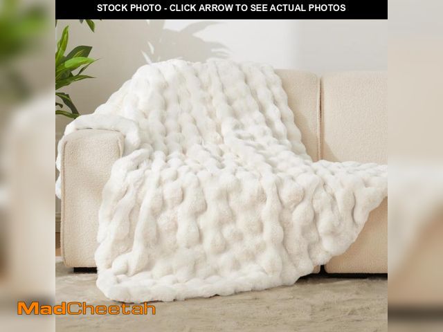 Lot 74-12111127 - Andency Faux Fur Throw Blanket for Couch, Soft Cozy Bubble Blankets for Women, Girls, White Fluffy T...