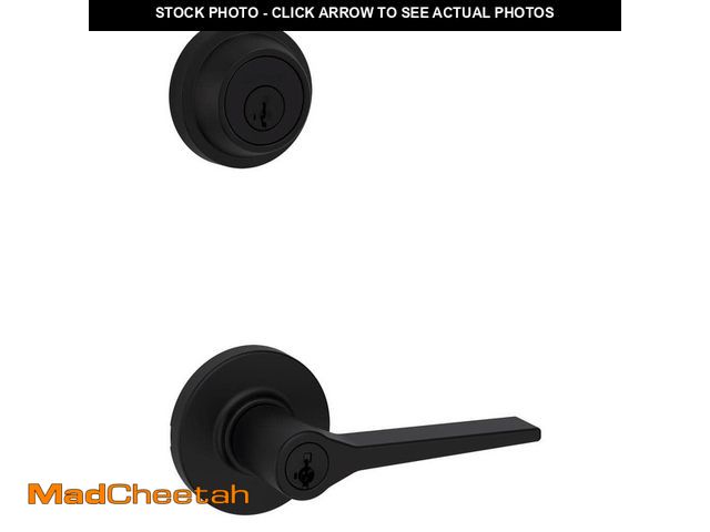 Lot 74-12770441 - Kwikset Hollis Round Rose Matte Black Handle with Single Cylinder Deadbolt Combo Pack Featuring Smar...