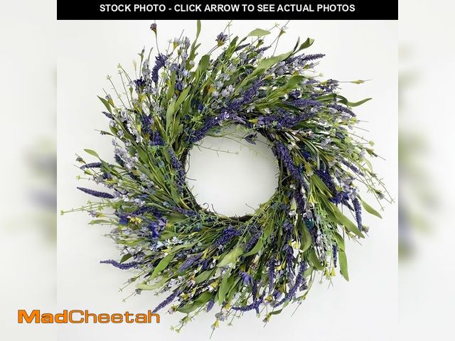 Lot 74-14298475 - Jobflower 24 Inch Lavender Wreath for Front Door - Artificial Spring Wreath with Realistic Blue Berr...