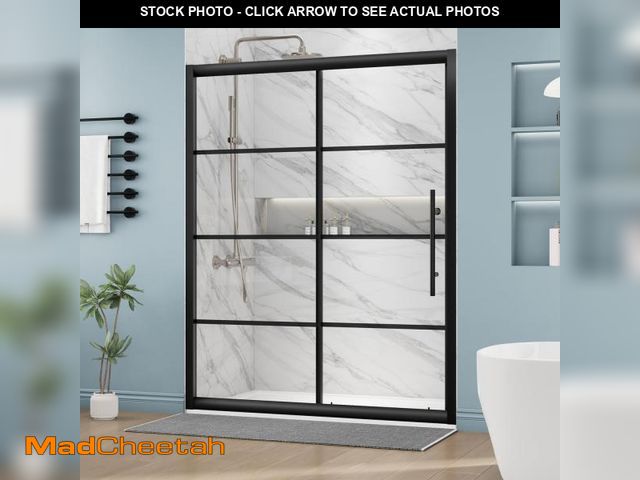 Lot 74-12203941 - DELAVIN 60" W x 72" H Semi-Frameless Glass Shower Door with Grid Pattern, Sliding Shower Door with U...