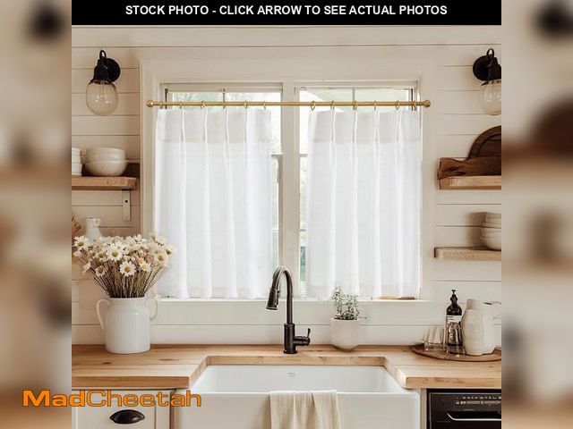 Lot 74-11551861 - jinchan Linen Pinch Pleated Kitchen Curtains 24 Inch 2 Panels, Natural Linen Tier Curtains Back Tab ...