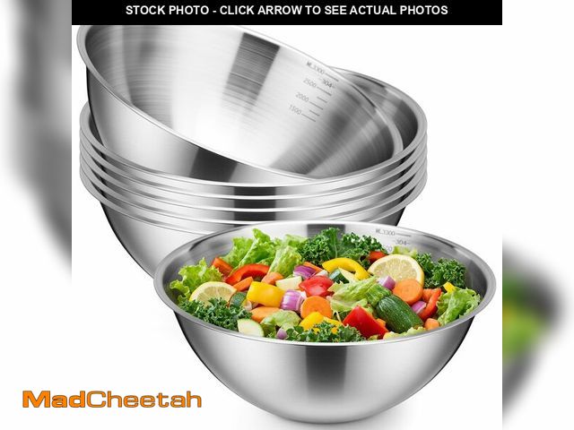 Lot 74-14381421 - Honeydak 6 Pcs 304 Stainless Steel Mixing Bowls with Graduations, Salad Bowls Metal Serving Reusable...