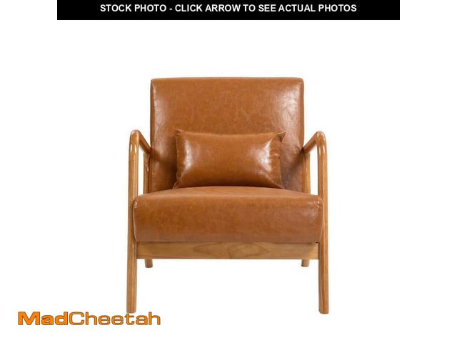 Lot 74-12585065 - Uixe Mid-Century Light Brown Wood Frame Faux Leather Upholstered Accent Arm Chair With 1 Pillow(set ...