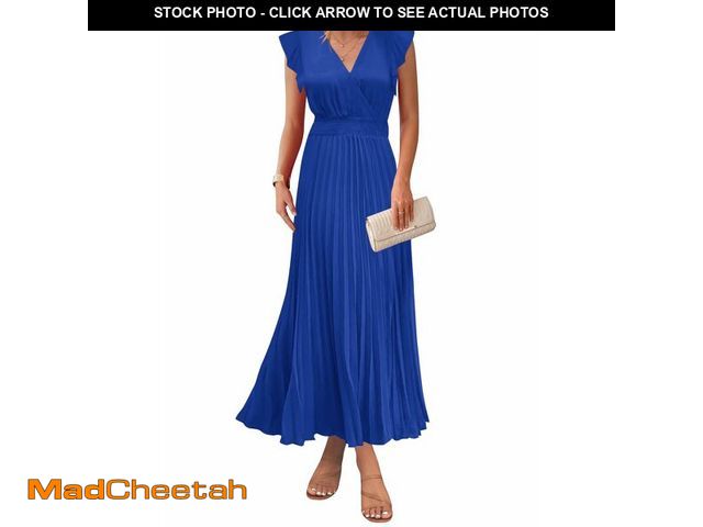 Lot 74-14477549 - KIRUNDO Women's Summer Maxi Dresses Elegant V Neck Ruffle Flutter Sleeves Empire Waist Pleated Flowy...