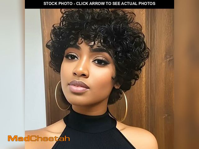 Lot 74-13546181 - MOONSHOW Short Curly Wigs for Black Women Pixie Cut Wig Curly Bob Wigs for Black Women Short Wig wit...