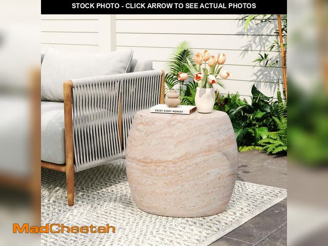 Lot 74-14254851 - (SOME DAMAGE) CHRISTOPHER KNIGHT HOME Edmonton Travertine Round Stone Outdoor Patio Side Table, MGO ...