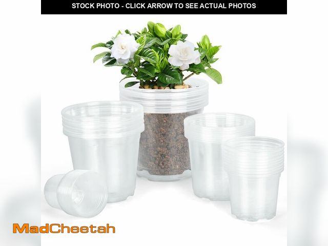 Lot 74-12602240 - DUNPUTE 45 Pack 7/6/5/4/3 Inch Clear Nursery Pots for Plants, Clear Plastic Plant Pots with Drainage...