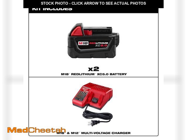 Lot 74-13133354 - Milwaukee M18 18-Volt Lithium-Ion XC Starter Kit with Two 5.0Ah Batteries and Charger - UNUSED