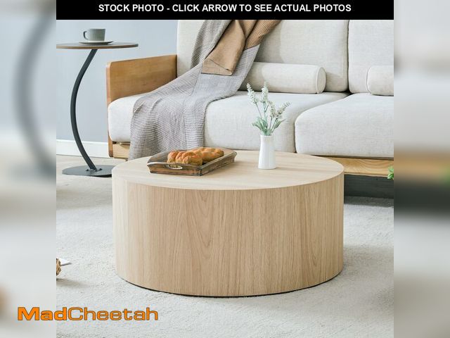 Lot 74-12630341 - KEIKI 28" Cylindrical MDF Coffee Table with Pattern Design, Modern Style Round Imitation Wood Grain ...