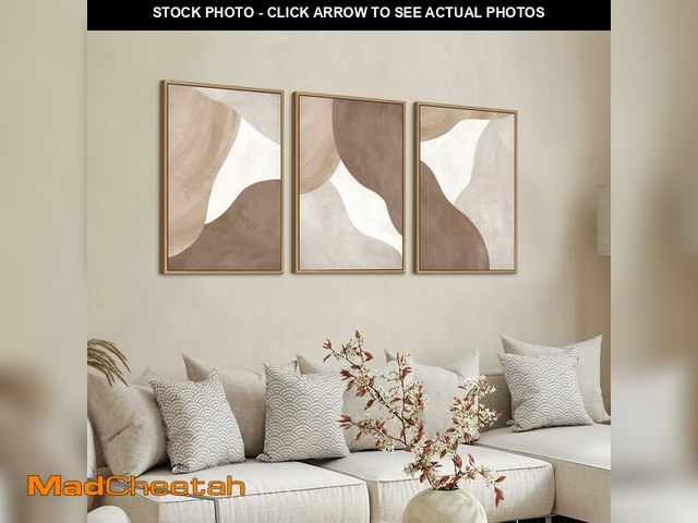 Lot 74-13710147 - Minimalist Abstract Boho Wall Art - Natural Framed Abstract Canvas Picture Canyon Painting Cliff Art...