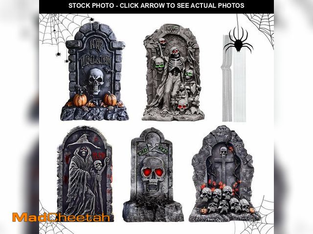 Lot 74-12599556 - 25" Halloween Outdoor Decorations, 5pcs Halloween Graveyard Tombstones Yard Signs with 10 Metal Stak...