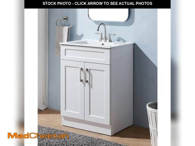Lot 74-13769664 - 24 in. W x 18 in. D x 32 in. H Modern Freestanding Bathroom Vanity in White with White Ceramic Sink ...