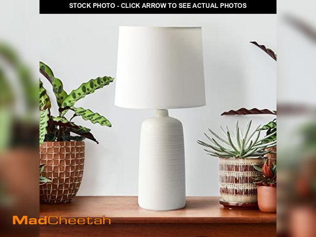 Lot 74-12137252 - Simple Designs LT2085-OFF Textured Linear Pottery Ceramic Table Lamp, Off White - UNUSED