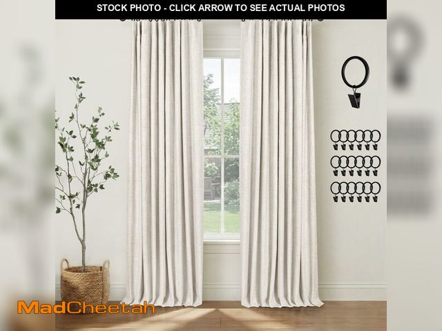 Lot 74-13570529 - INOVADAY 100% Blackout Curtains for Bedroom, Black Out Curtains 84 Inch Long, Clip Rings Linen Black...