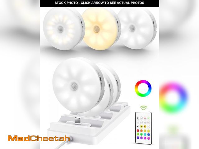 Lot 74-12049042 - EZVALO Under Cabinet Lighting with Charging Station,1000mAh Rechargeable Puck Lights with Remote, 3 ...