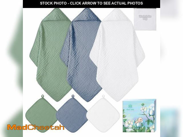 Lot 74-14210493 - Koo-dib Soft Hooded Baby Towels for Newborn Babies 6 Pack 100% Cotton Muslin Baby Bath Towel with Ho...