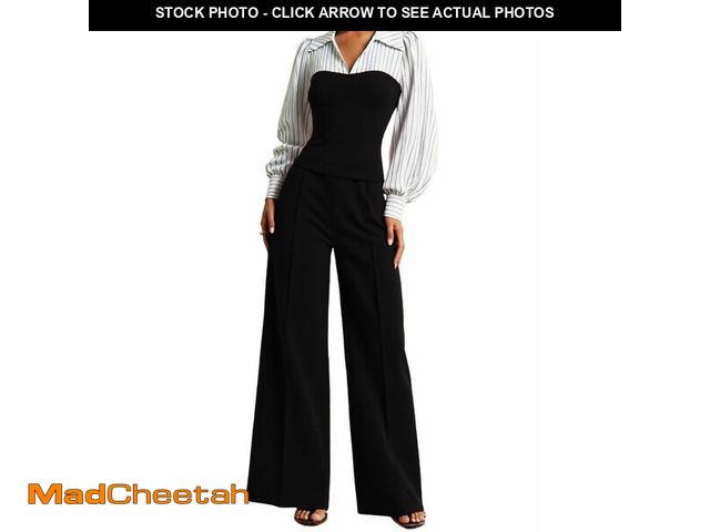 Lot 74-14269291 - LAJIOJIO Women's Fall Two Piece Outfits Dressy,V Neck Long Sleeve and Wide Leg Pants Business Office...