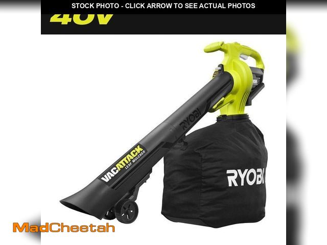 Lot 74-13778670 - (MISSING VACUME TUBE) RYOBI 40V Vac Attack Cordless Leaf Vacuum/Mulcher with 5.0 Ah Battery and Char...