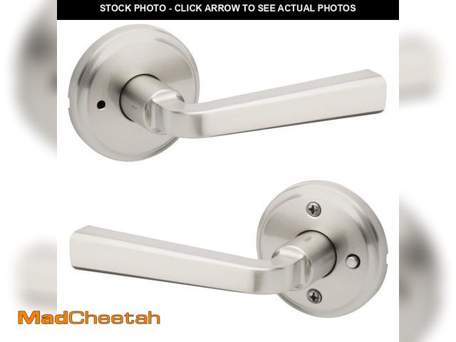 Lot 74-14315069 - Kwikset Trafford Satin Nickel Reversible Round Straight Bed/Bath Door Handle - UNUSED