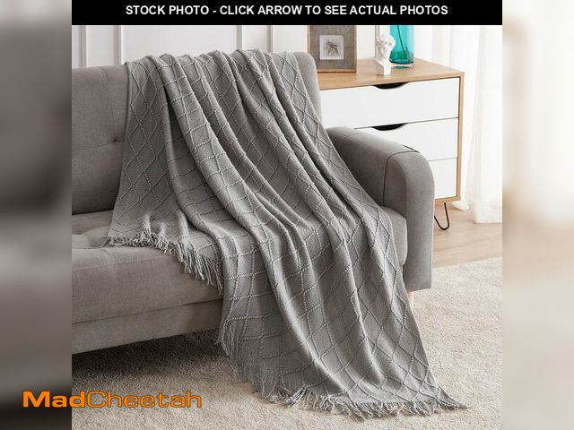 Lot 74-14332006 - BOURINA Light Grey Throw Blanket 50x60 Inches Throw Textured Solid Soft Sofa Couch Decorative Knit B...