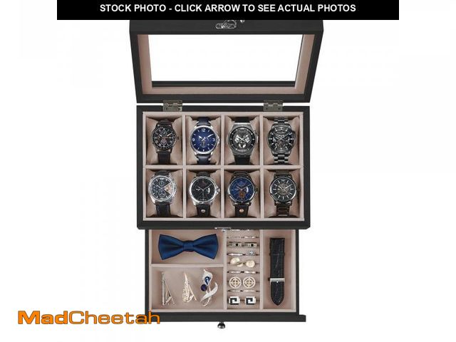 Lot 74-11556849 - SONGMICS 8-Slot Watch Box, 2-Tier Watch Display Case with Large Glass Lid, Removable Watch Pillows, ...