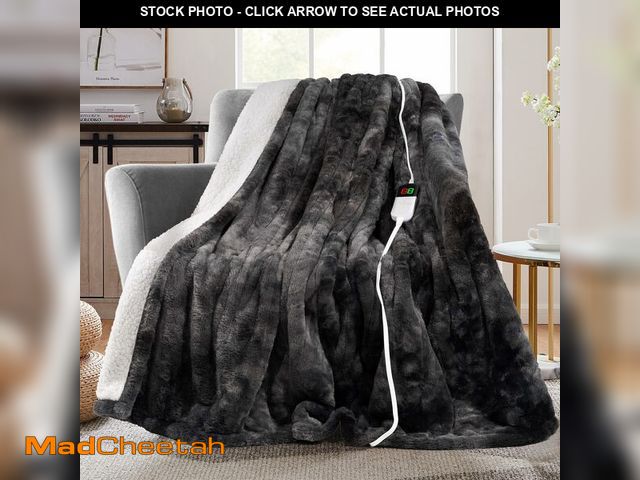 Lot 74-12703373 - MAXEVE Electric Heated Throw Faux Rabbit Fur Blanket with 8 Heating Levels &amp; 8 Hours Auto Off, F...