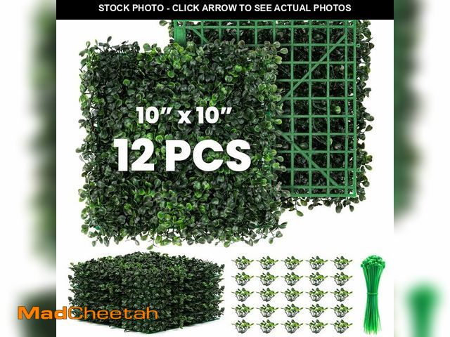 Lot 74-14214283 - Ticanros Grass Wall 12 Pack 10"x10" Artificial Boxwood Hedge Wall Panels, Privacy Hedge Screen Faux ...