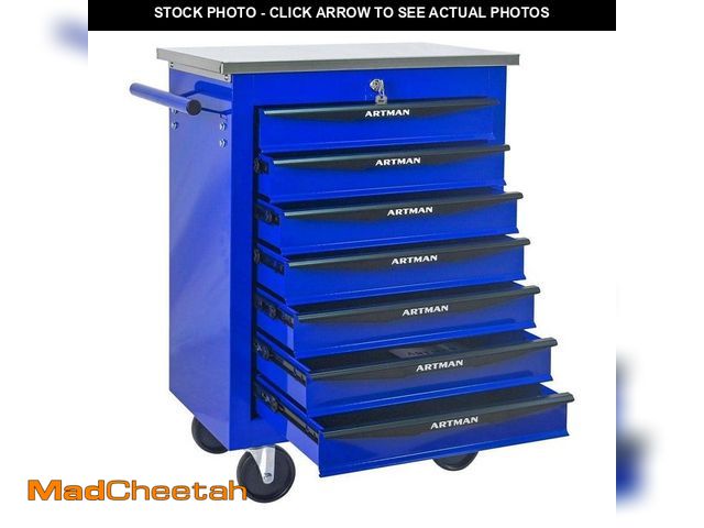 Lot 74-14560422 - Damodpoy 7-Drawer 13.58 in. W Black and Blue Multi-Purpose Tool Cabinets with Stainless Steel Top Wo...