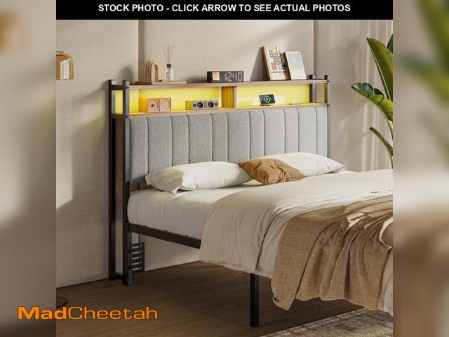 Lot 74-12486802 - Pinmoco Headboard for Queen Size Bed with Storage, Linen Upholstered Head Board with LED Light and C...