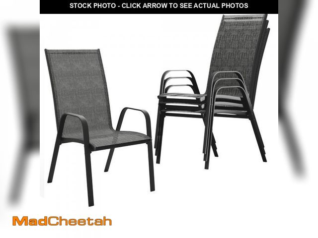 Lot 74-12487765 - JUSTLET Patio Dining Chairs Set of 4, Outdoor Stackable Armrest Chairs Space Saving, Gray - UNUSED