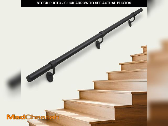 Lot 74-14431589 - SDNBHT Stair Railing Indoor Metal Hand Rails for Indoor Stairs 1.5" Pipe Aluminum Wall Mounted Outdo...