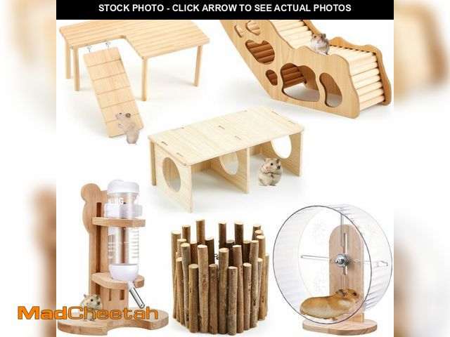 Lot 74-13574729 - Sonwyoung 6 Pcs Hamster Toys Set, Maze Wood House, Climbing Ladder Wooden Bridge Tunnel Toy Platform...