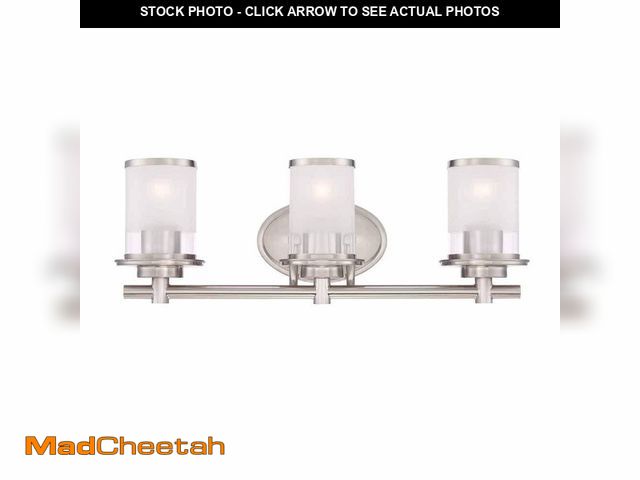 Lot 74-13822724 - Hampton Bay Truitt 23.25 in. 3-Light Brushed Nickel Vanity Light with Frosted and Clear Edge Glass S...