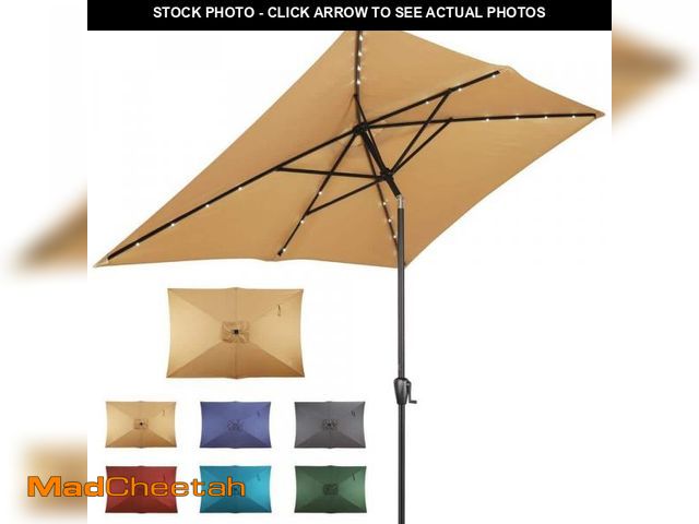 Lot 74-12143752 - Sun-Ray 6.6x10 FT Solar LED Rectangular Patio Umbrella with Push-Button Tilt and Hand Crank Canopy L...