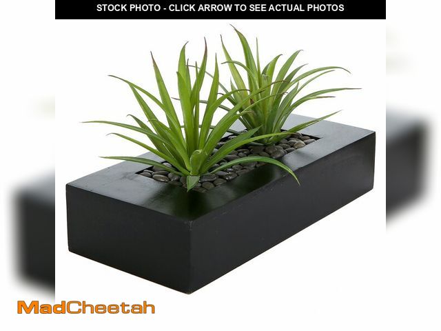Lot 74-14211664 - MyGift 10 Inch Fake Grass Artificial Plants in Rectangular Black Wood Planter - Faux Plants Indoor f...