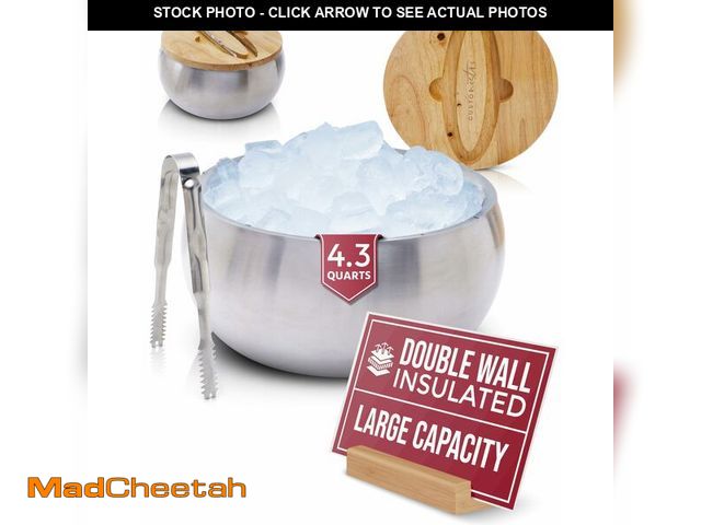 Lot 74-13625437 - Gusto Nostro 4.1L Insulated Ice Bucket with Lid and Tongs, Double Wall Stainless Steel Ice Bucket La...