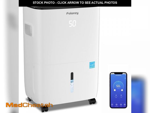 Lot 74-12512631 - Folanzy 80 pints Smart Dehumidifier for Home Basement Large Room Spaces up to 5,200 Sq. Ft with Drai...