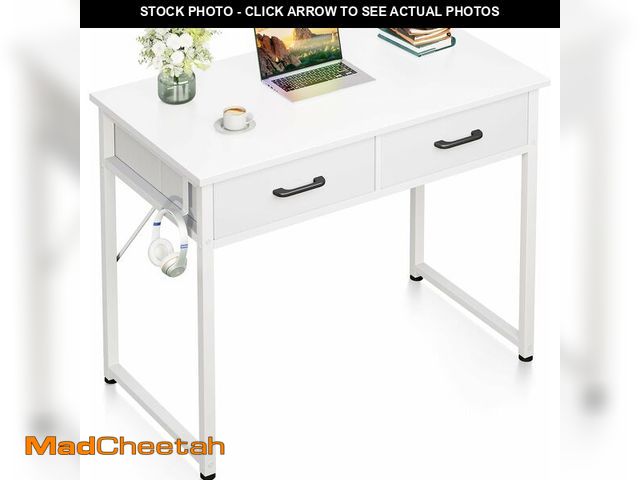 Lot 74-13041930 - Casaottima 32 Inch Small Office Computer Desk with 2 Drawers &amp; Headphone Hook - Compact Writing ...